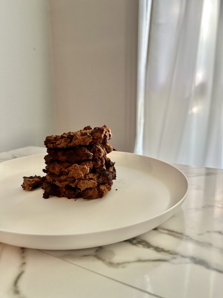 Stacked delicious chocolate chip cookie recipe gluten free, vegan, refined sugar free