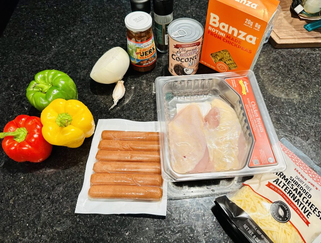 Ingredients for jamaican rasta pasta